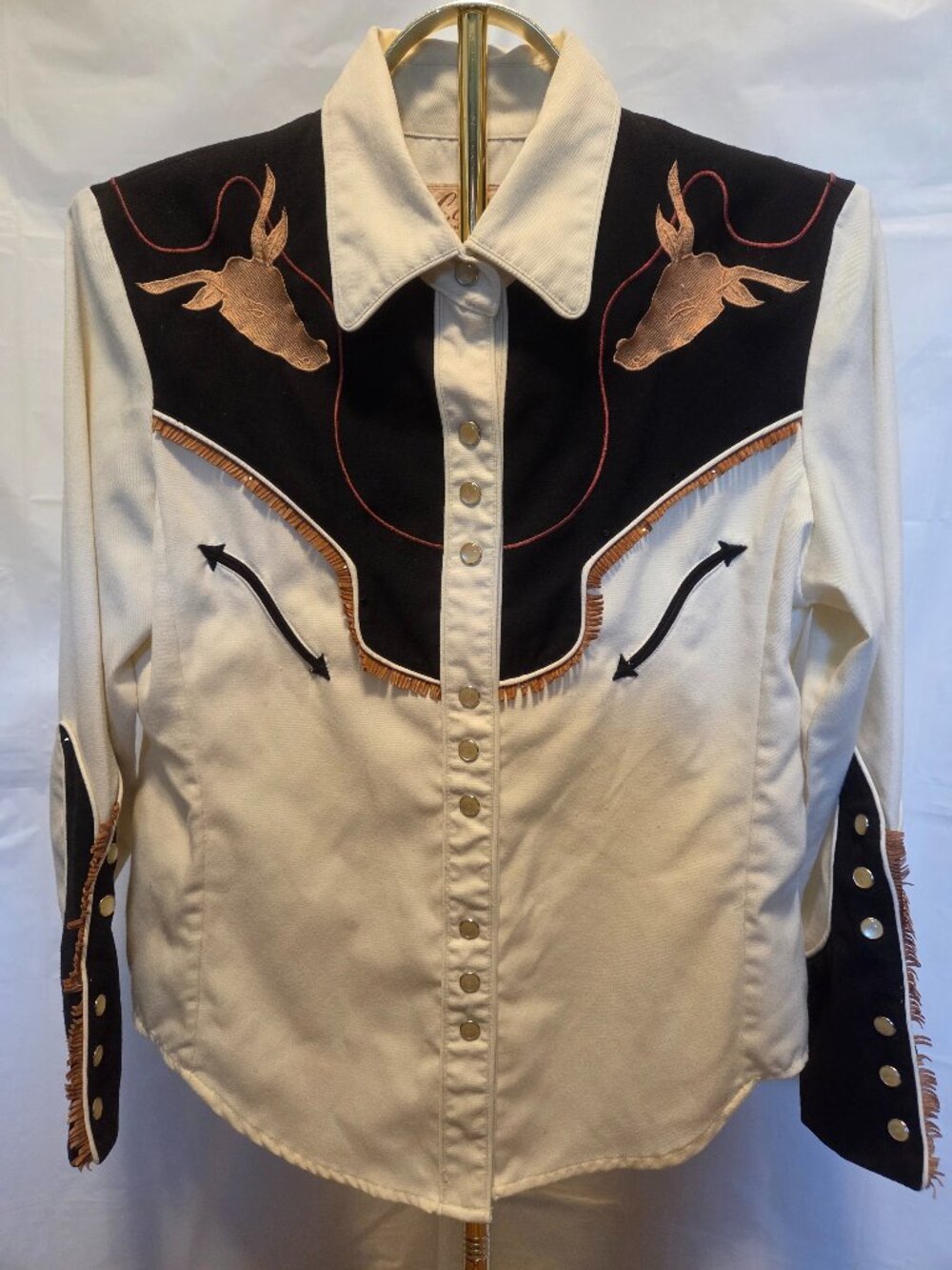 Scully Vintage Western Longhorn Fringe Snap Shirt Size S